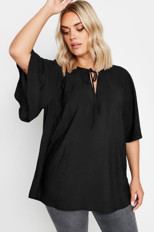  Grande Taille YOURS Curve Black Tie Neck Angel Sleeve Blouse