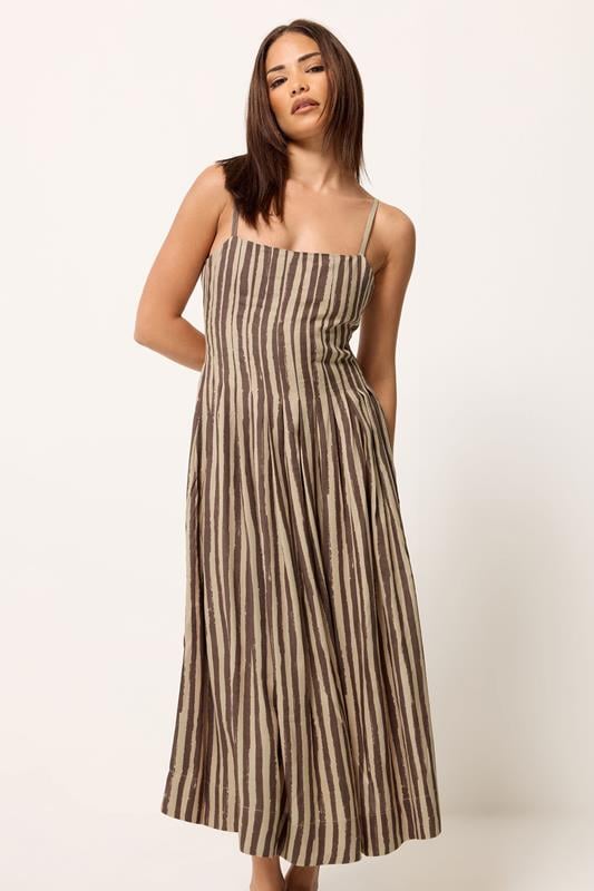  PixieGirl Petite vestido midi con rayas marrón