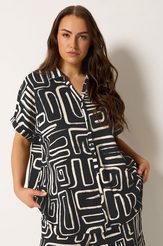 YOURS Plus Size Black Abstract Textured Boxy Top | Yours Clothing 1