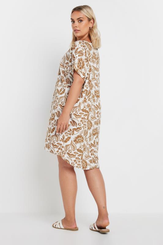 YOURS Plus Size Natural Brown Floral Print Tunic Dress | Yours Clothing 3