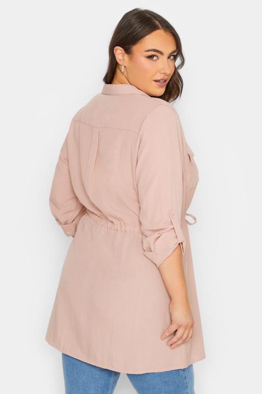 YOURS Plus Size Blush Pink Utility Tunic Linen Shirt | Yours Clothing 3