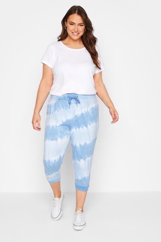 Plus Size Blue Tie Dye Cropped Joggers | Yours Clothing  2