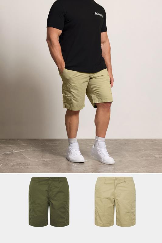  JACK & JONES Big & Tall LOT de 2 shorts cargo neutre/vert olive