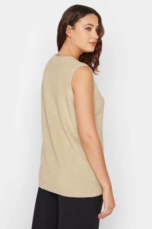 LTS Tall Women's Beige Brown V-Neck Knitted Vest Top | Long Tall Sally 3