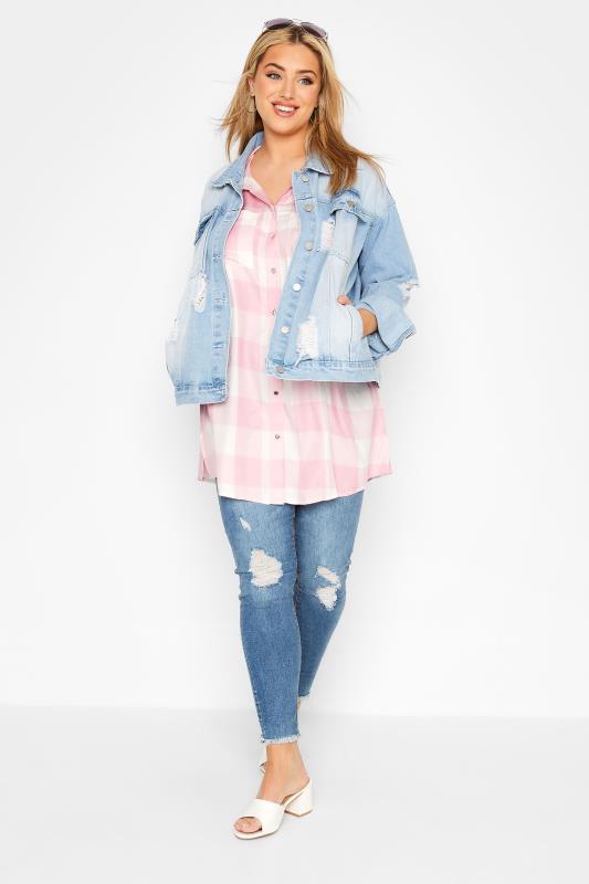  Plus size Pink Check Oversized Shirt | Yours Clothing 2