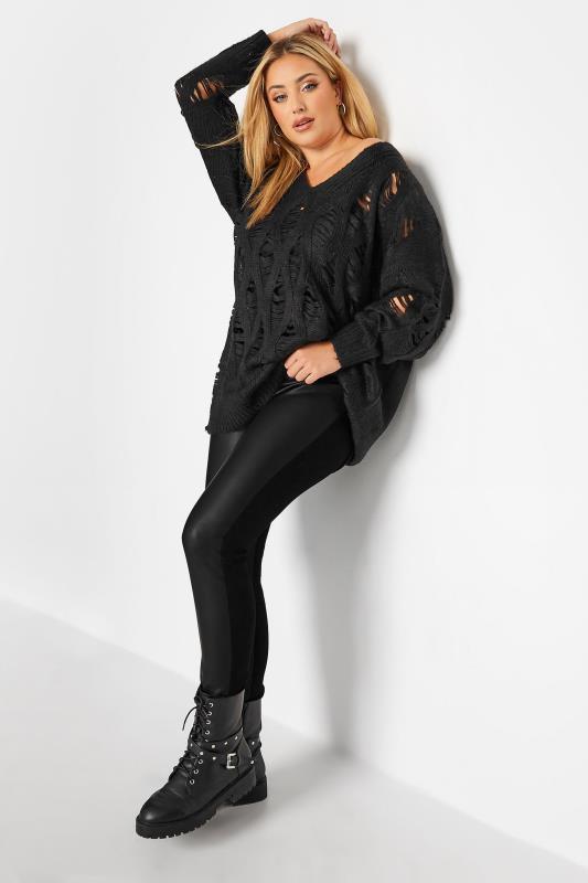 Plus Size Black Half Coated Skinny Stretch AVA Jeans | Yours Clothing 4