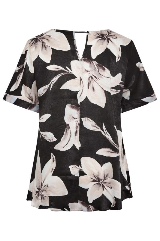 YOURS Plus Size Black Floral Print Keyhole Back Blouse | Yours Clothing 7