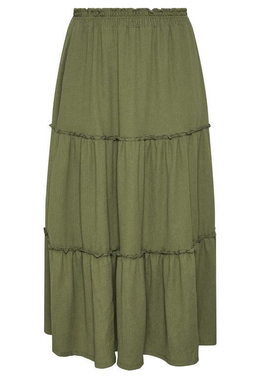 YOURS Plus Size Khaki Green Tiered Maxi Skirt | Yours Clothing 5