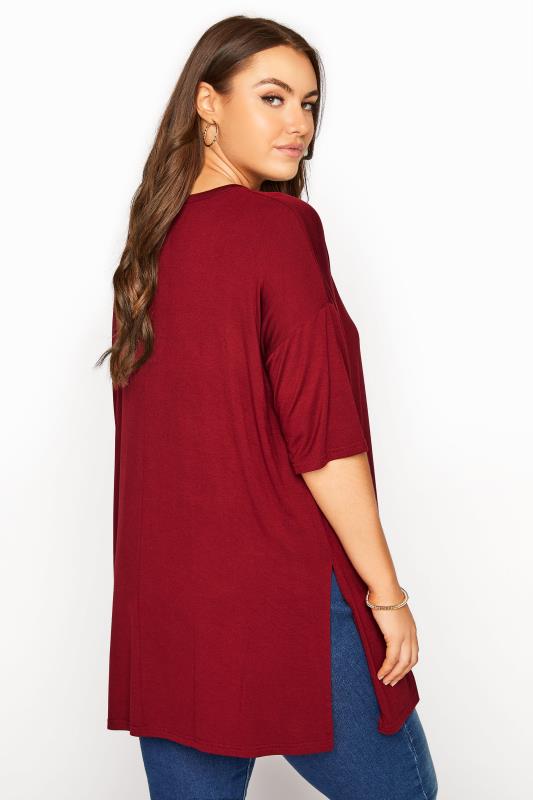 Plus Size Wine Red Oversized Jersey T-Shirt | Yours Clothing 3