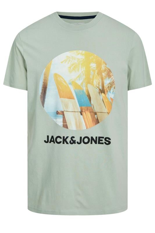 JACK & JONES Big & Tall Sage Green Surfboard Graphic Short Sleeve T-Shirt | BadRhino 2