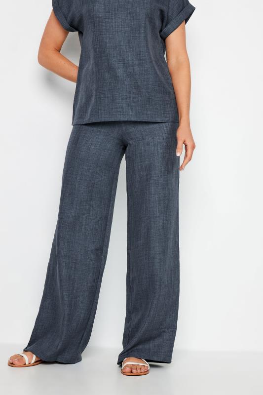 LTS Tall Women's Navy Blue Textured Wide Leg Trousers | Long Tall Sally 3