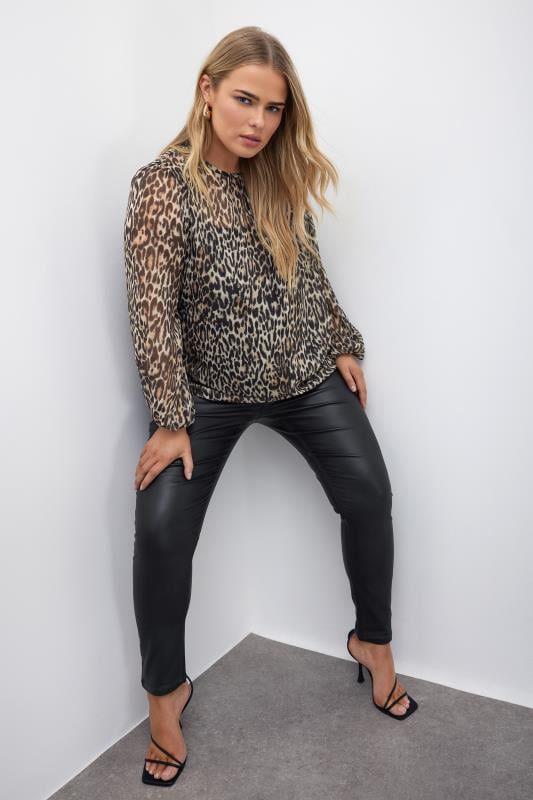  Tallas Grandes YOURS LONDON Curve Natural Brown Leopard Print Metallic Chiffon Blouse