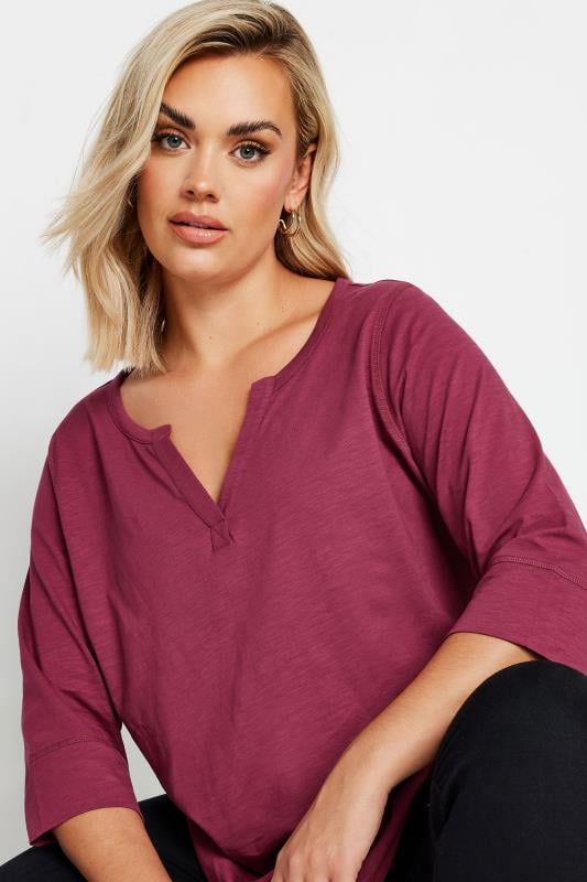 YOURS Curve Burgundy Red Notch Neck Top | Yours Clothing 4