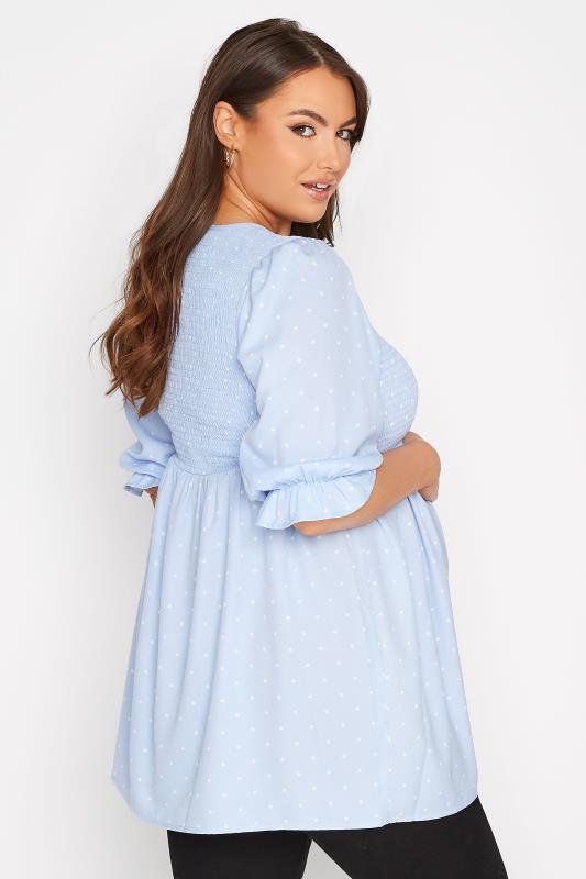 BUMP IT UP MATERNITY Plus Size Light Blue Polka Dot Shirred Top | Yours Clothing 3