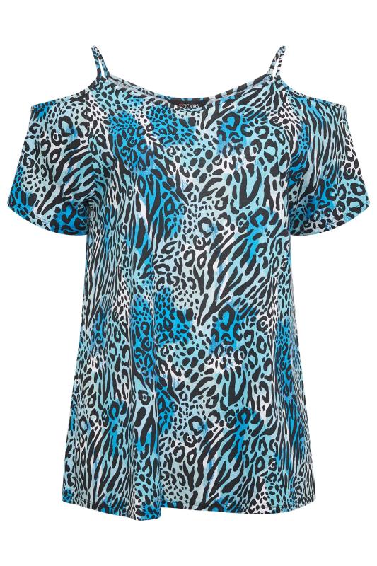 YOURS Plus Size Blue Leopard Print Cold Shoulder Top | Yours Clothing 6