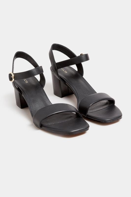 LTS Black Faux Leather Block Heel Sandal In Standard D Fit | Long Tall Sally 2