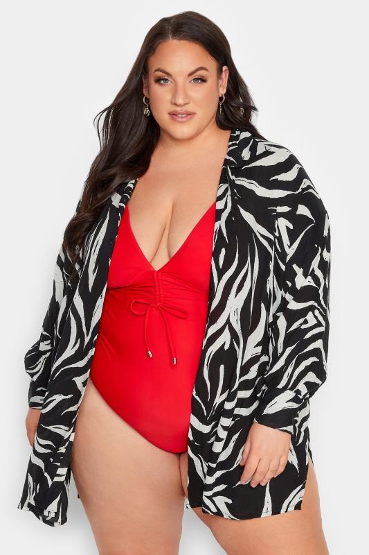 YOURS Plus Size Black Animal Print Crinkle Beach Shirt | Yours Clothing 1