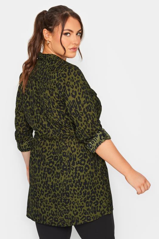 YOURS Plus Size Khaki Green Animal Print Utility Tunic Shirt | Yours Clothing 4