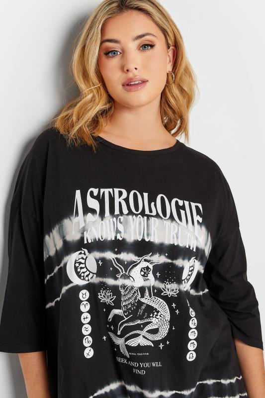 Plus Size Black Tie Dye 'Astrologie' Slogan Graphic T-Shirt | Yours Clothing  4