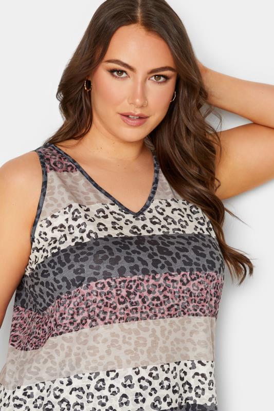 YOURS Plus Size Beige Brown Striped Animal Print Swing Vest Top | Yours Clothing 4