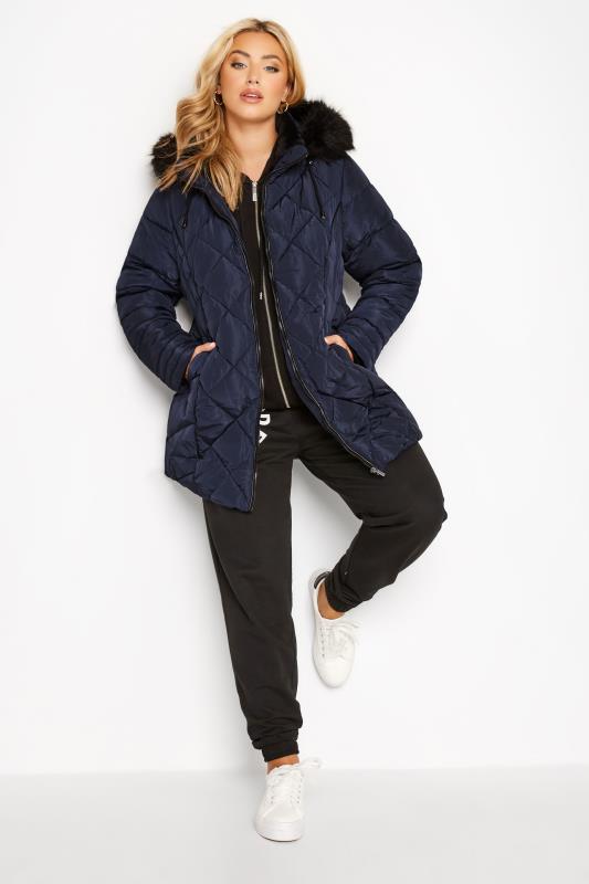 Plus Size Navy Blue Panelled Puffer Jacket | Yours Clothing 2