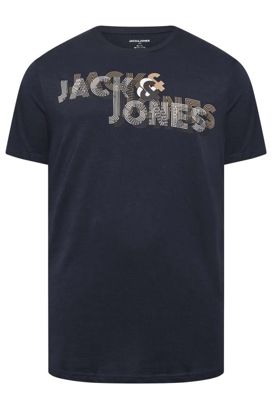 JACK & JONES Big & Tall Navy Blue Line Logo Print T-Shirt | BadRhino 2
