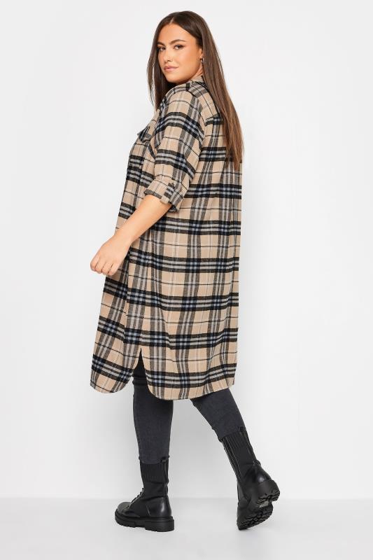YOURS Plus Size Beige Brown Check Print Longline Shirt | Yours Clothing 4