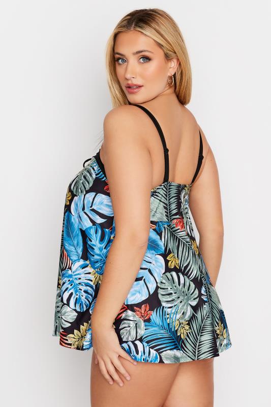 Plus Size Black Tropical Print A-Line Tankini | Yours Clothing 3