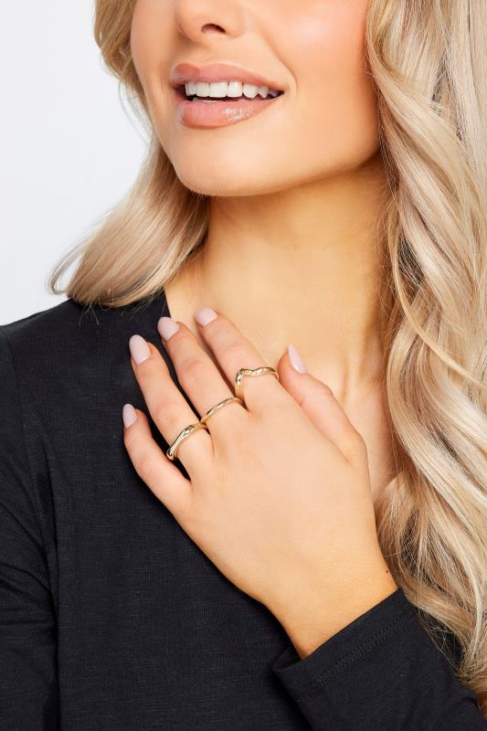 Gold 3 PACK Stack Ring Set | Yours Clothing  1