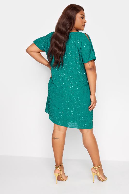 LUXE Plus Size Teal Green Sequin Hand Embellished Cape Dress | Yours Clothing 3