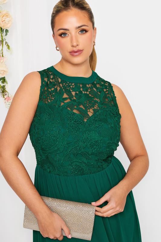 Plus Size YOURS LONDON Curve Forest Green Lace Front Chiffon Maxi Dress | Yours Clothing  4