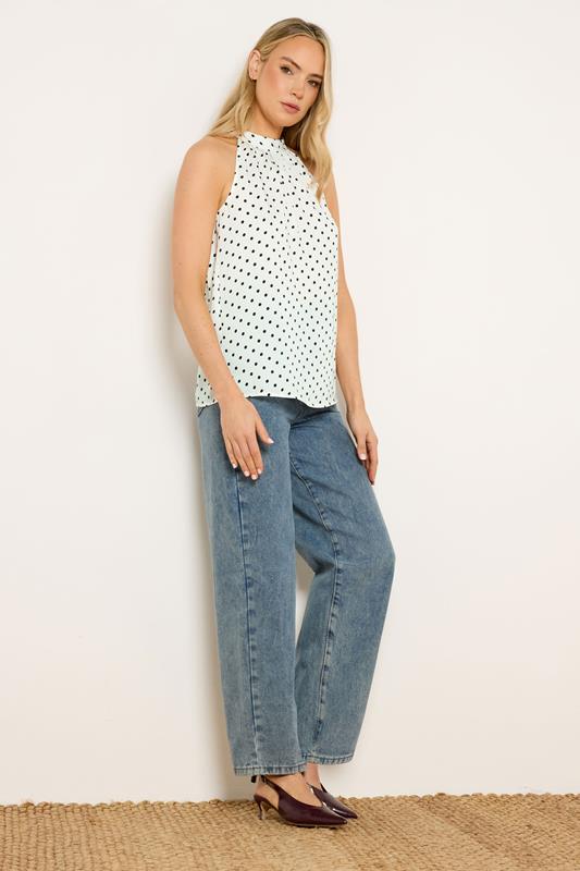 LTS Tall Women's White Polka Dot Satin Halterneck Top | Long Tall Sally 1