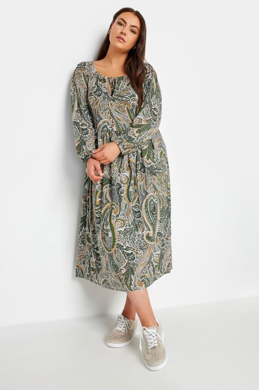 Plus Size  YOURS Curve Green Paisley Print Midaxi Dress