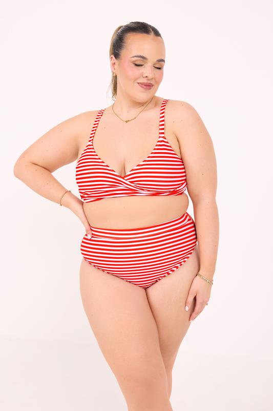 LIMITED COLLECTION Plus Size Red Stripe Bikini Briefs | Yours Clothing 1