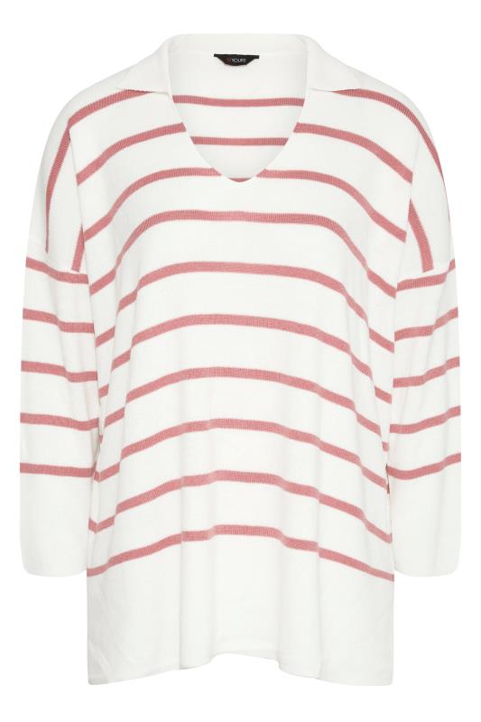 Plus Size Curve White & Pink Stripe Collared Jumper | Yours Clothing 6