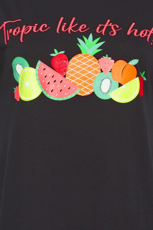 YOURS Plus Size Black 'Tropic Like It's Hot' Fruit Print Sleep Tee Nightdress | Yours Clothing 4