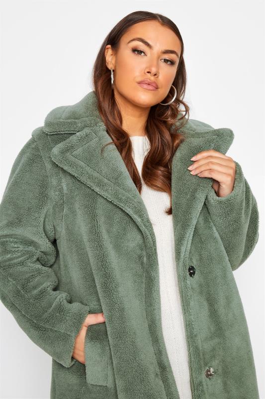 Plus Size Sage Green Teddy Maxi Coat | Yours Clothing 3