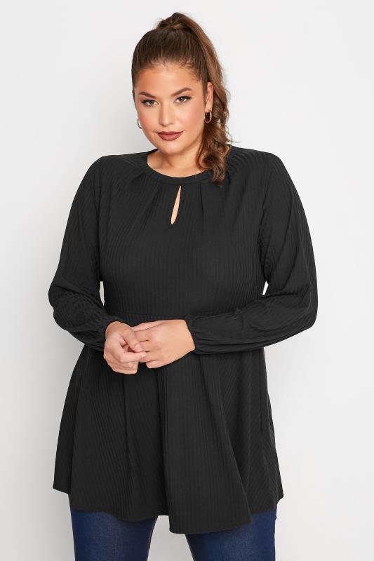 LIMITED COLLECTION Plus Size Black Peplum Keyhole Top | Yours Clothing  2