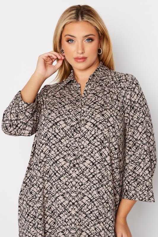 Curve Charcoal Grey & Black Half Placket Abstract Pattern Shirt | Yours Clothing  4