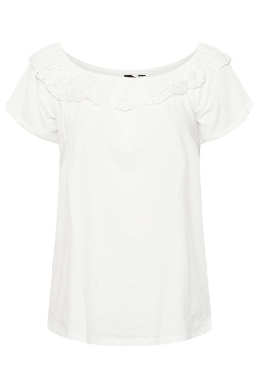 Plus Size White Broderie Anglaise Scallop Top | Yours Clothing 6
