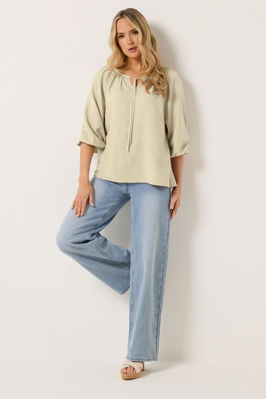 LTS Tall Women's Stone Brown Tie Front Linen Blouse | Long Tall Sally 4