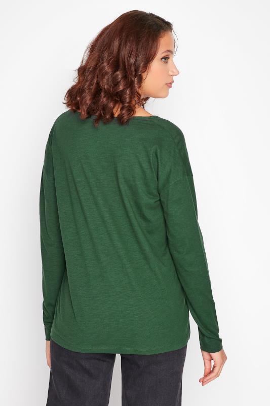 LTS Tall Women's Forest Green V-Neck Long Sleeve Cotton T-Shirt | Long Tall Sally 3
