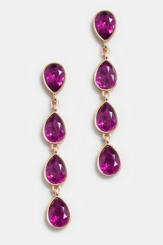 Gold Tone & Pink Teardrop Crystal Statement Earrings | Yours Clothing 2