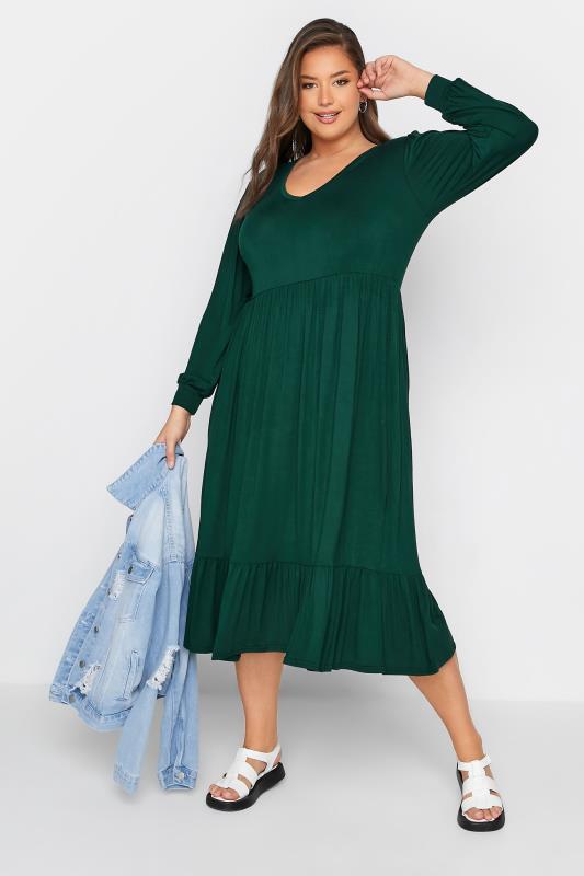 LIMITED COLLECTION Curve Green Long Sleeve Smock Dress 1