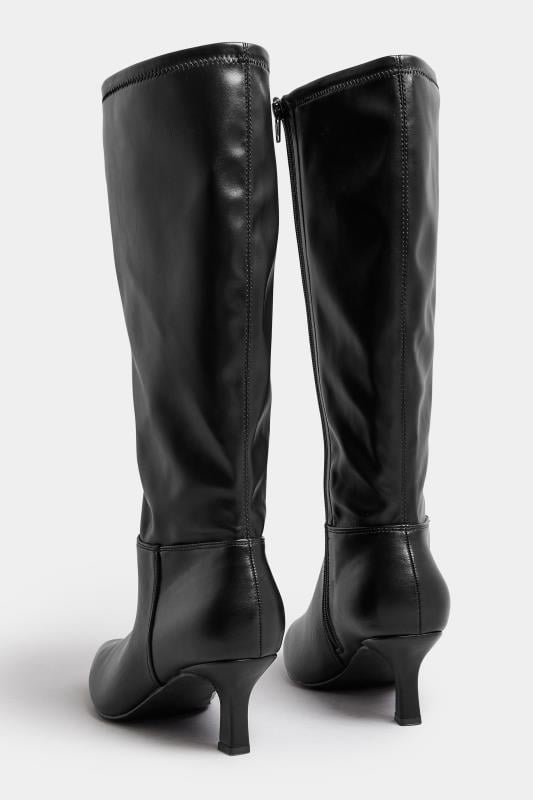 Black Faux Leather Knee High Pointed Boots In Extra Wide EEE Fit | Yours Clothing  4