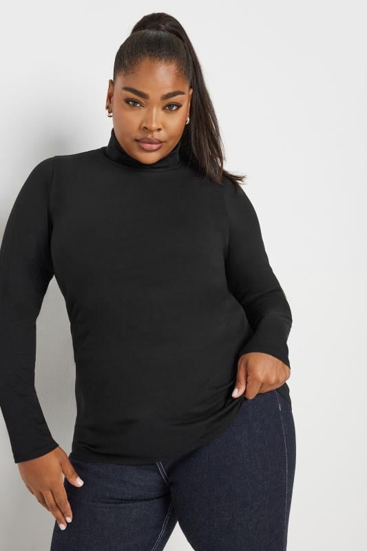 YOURS Plus Size 2 PACK Black & White Long Sleeve Turtle Neck Tops | Yours Clothing 3