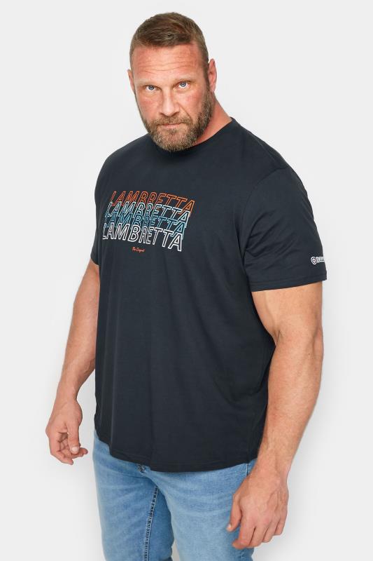 LAMBRETTA Big & Tall Plus Size Navy Blue 'Lambretta' Slogan T-Shirt | BadRhino  1