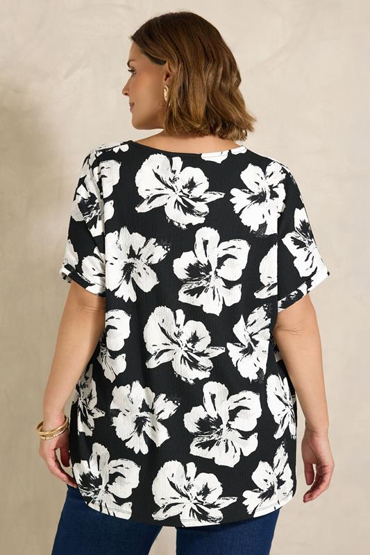 EVANS Plus Size Black Floral V-Neck Top | Evans 2