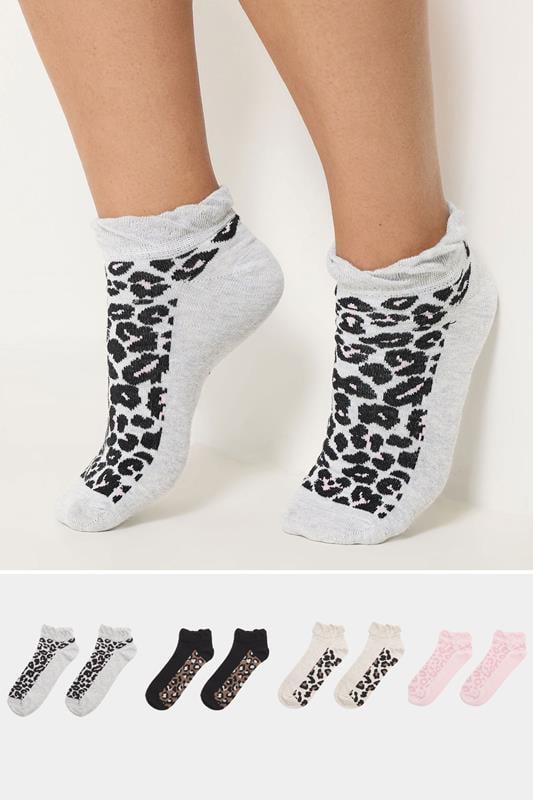 YOURSET 4 PACK Plus Size Black Animal Print Trainer Liner Socks | Yours Clothing 1