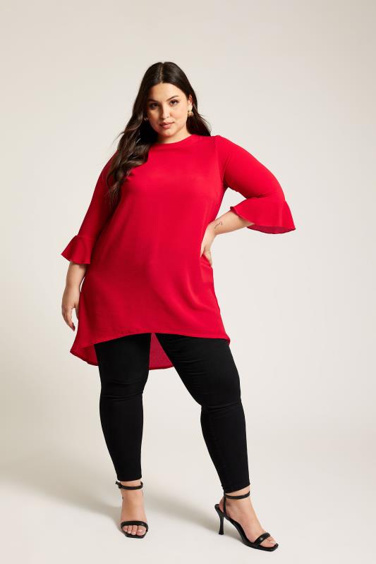 YOURS LONDON Plus Size Red Flute Sleeve Tunic | Yours Clothing 1